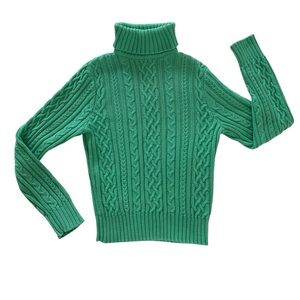 Wainscott Cable Knit Turtleneck Sweater Long Sleeves Green Women's Size Medium